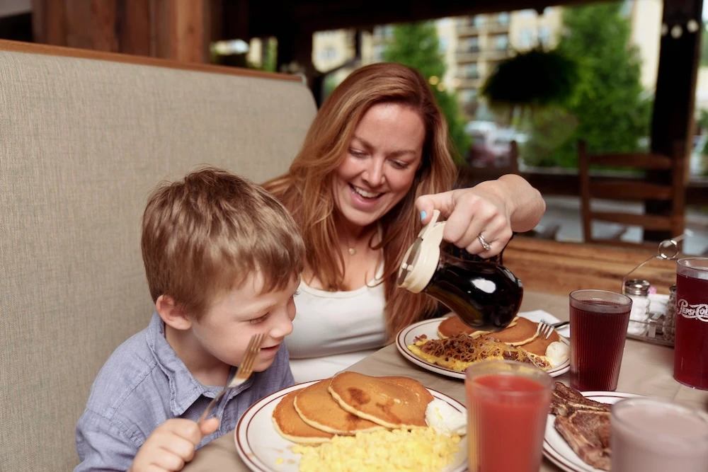 mom and son at our Gatlinburg pancake house