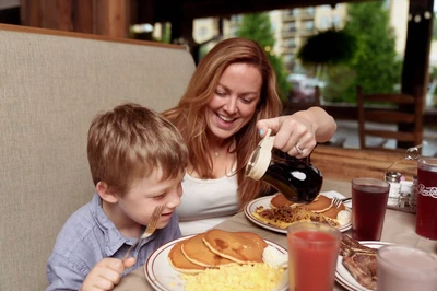 mom and son at our Gatlinburg pancake house